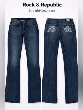 Rock & Republic Women's Straight-Leg Jeans in Dark Indigo Wash